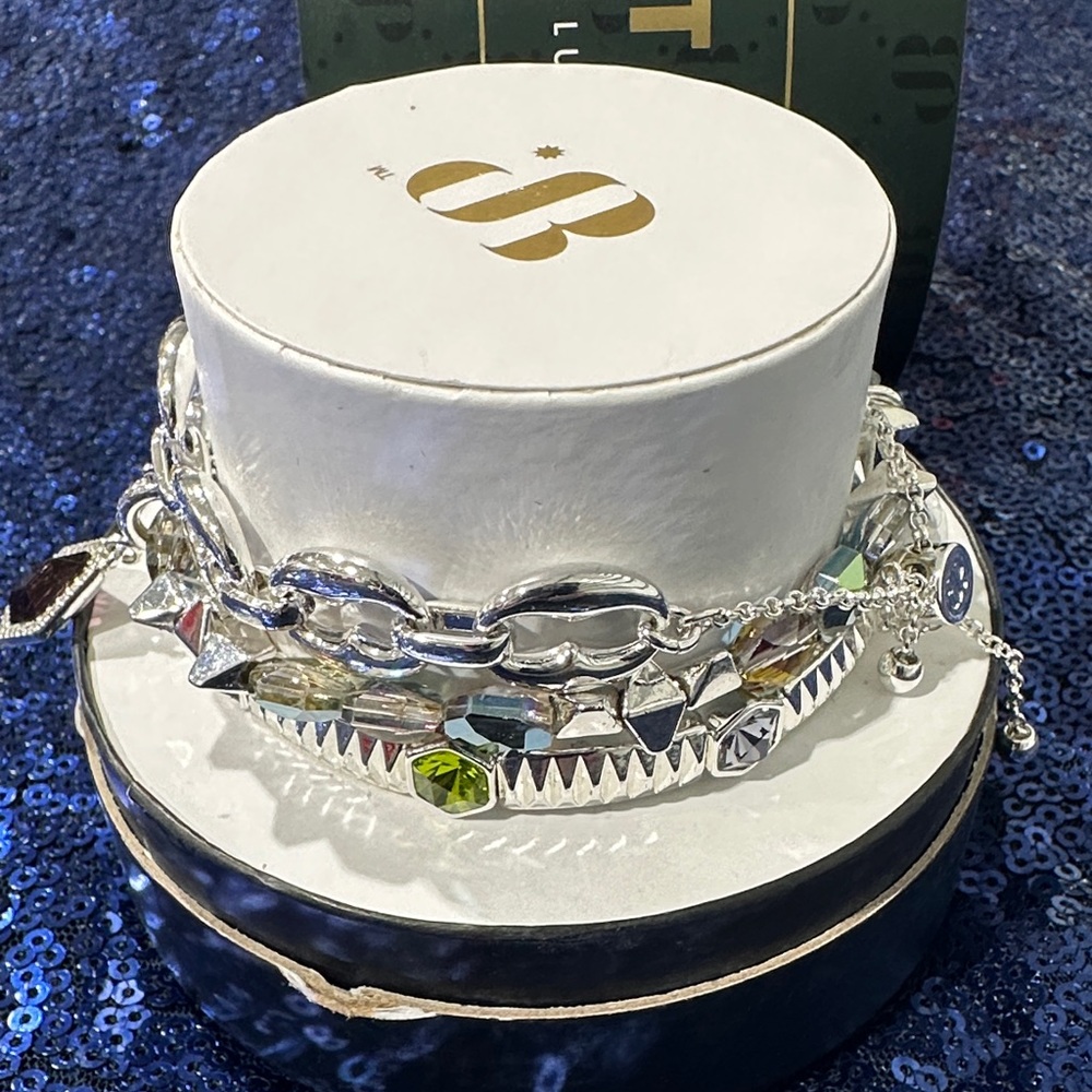 Silver-Tone Multi-Color Crystal Stackable Bracele… - image 4